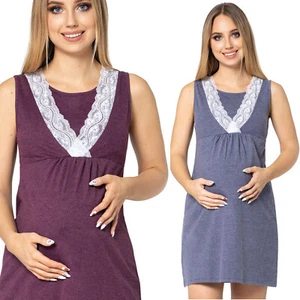 Lila ärmellos V-Ausschnitt Spitze Det Umstandsdetail Schwangerschaft Pflege Nachtkleid 4141n - Bild 1 von 18