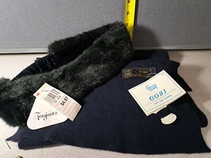 Gobi 100 % reines Kaschmir Schal Mangolie marineblau & schwarz Toujours Stirnband #4145L114 - Bild 1 von 6