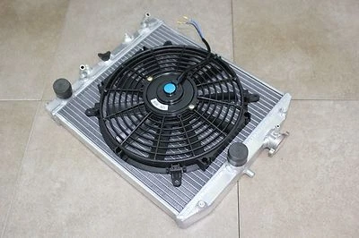 Radiador de aluminio automático 2 filas para Honda 92-00 Civic EJ EG EH A/T + Kit de ventilador negro Foto 1 de 2