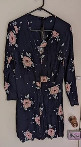Cotton On Never Worn Ladies Floral Woven Bella long Sleeve Tea Dress Size L Blue - Picture 1 of 4