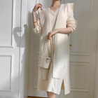 Womens V-neck Knitted Wool Blend Dress+Shawl Scarf Set Loose Fitting Long 2pcs