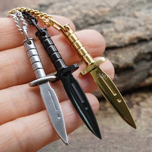 Punk Sword Dagger Knife Pendant Men's Necklace Chain Stainless Steel Biker Gift - Picture 1 of 10