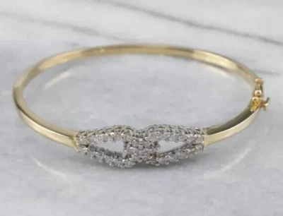 Brazalete Brazalete Boda Chapado en Oro Blanco 14K Corte Redondo Diamante Creado en Laboratorio Foto 1 de 4