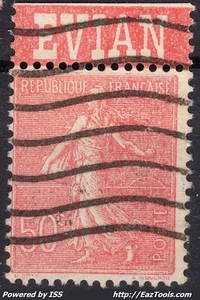 FRANCE SEMEUSE N° 199 AVEC BANDELETTE PUB EVIAN AVEC OBLITERATION - Picture 1 of 2