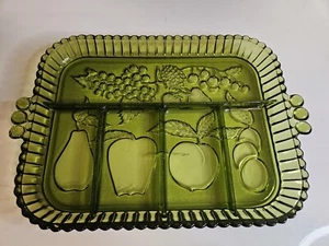 Vtg Indiana Glass Olive Green 5 Part Divided Relish Fruit Serving Dish Tray - Picture 1 of 8