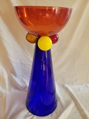 Jarrón de piso Krosno Jozefina grande post moderno arte pop cuenco colores primarios Memphis Foto 1 de 4