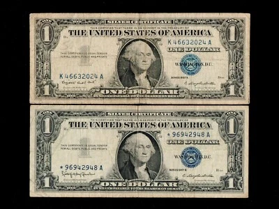 Lot of Two ⭐️$1 1957-B & $1 1957-A Blue Seal Silver Certificates (H42) - Image 1 of 2