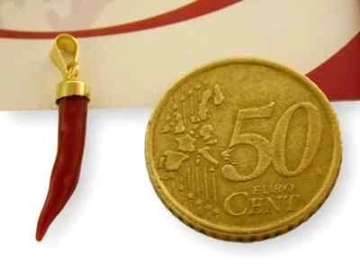Ciondolo in Argento 925 PL con Oro 750 Corno di Corallo e Pendente Portafortuna - Immagine 1 di 3