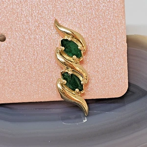 CU 14K Yellow Gold Single Drop Earring 1.43 Gram Emerald Earring - Picture 1 of 11