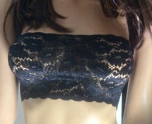 Black Lace Boob Tube Strapless Stretch Bandeau Crop Vest Bralette Top Women M150 - Picture 1 of 11