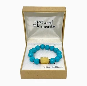 Turquoise Large Bead Bracelet Healing Natural Gemstone Lucky Charm Stretch NIB - Picture 1 of 4