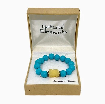 Turquoise Large Bead Bracelet Healing Natural Gemstone Lucky Charm Stretch NIB - Image 1 of 4