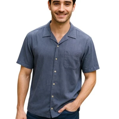 Cutter & Buck Blue Silk Button Front Short Sleeve Camp Shirt Men's Size XXL - Image 1 of 4