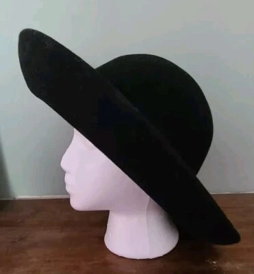 Sombrero Lola Negro Lana Vera Companies Neiman Marcus Cuero Borde Vintage Foto 1 de 4