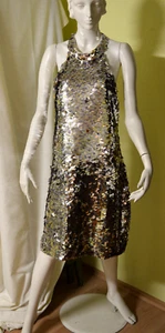 Pailletten Kleid silber schimmernd Abend Disco Cocktail Party Gr. XL - Bild 1 von 8