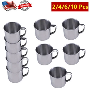 2/4/6/10 Pcs of Stainless Steel Coffee Tea Cup with Handle 6oz Espresso Cup - Picture 1 of 9