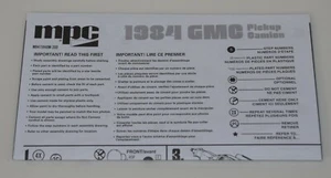 MPC '84 GMC PICKUP TRUCK DESERTER 847/12B ⭐PARTS⭐ INSTRUCTION BOOKLET 1:25 - Picture 1 of 3