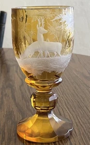Vintage Glass Goblet Hunting Deer - Picture 1 of 10
