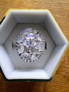 AFFINITY GEMS STERLING SILVER CLUSTER RAINBOW MOONSTONE/ZIRCON RING SIZE 7 - Picture 1 of 5