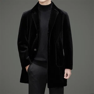 Men's Wool Sheep Shearing Fur Coat Winter Long Thick Warm Suit Collar Fur Coats - Picture 1 of 22