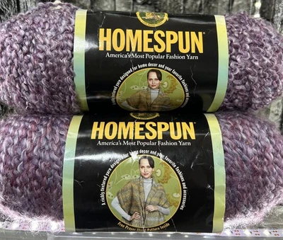 2 件全新 Skeins Lion Bran Homespun 纱线 6 盎司 #322 巴洛克式美丽紫色 185 码 — 第 1/4 张图片