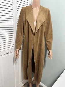 Chicos Black Label suede  Coat Jacket Size 00 brown Long Open - Picture 1 of 13