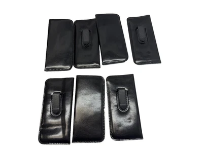 Set of 7 Black Leather Pen or Eyeglass Cases Clip On Sleeve Holder - Image 1 of 4