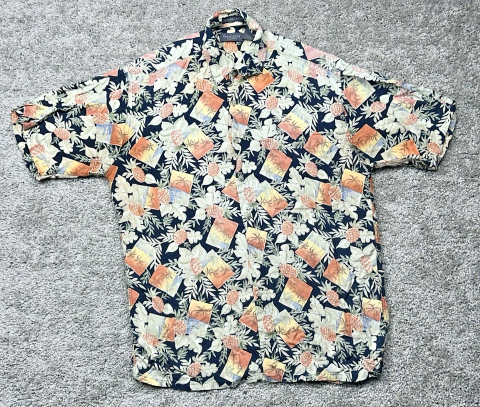 Vintage Van Heusen Hawaiian Shirt Medium Rayon Pineapple All Over Print Korea - Image 1 of 4