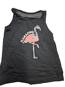 Justice Black Flamingo Sequin Sleeveless Tank Top Stretchy Loose Fit 8 - Picture 1 of 5