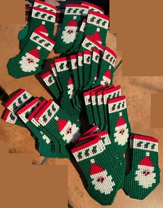 37 Needle Point Santa Claus Face Christmas Holiday Small Stockings 4.5" tall - Picture 1 of 1
