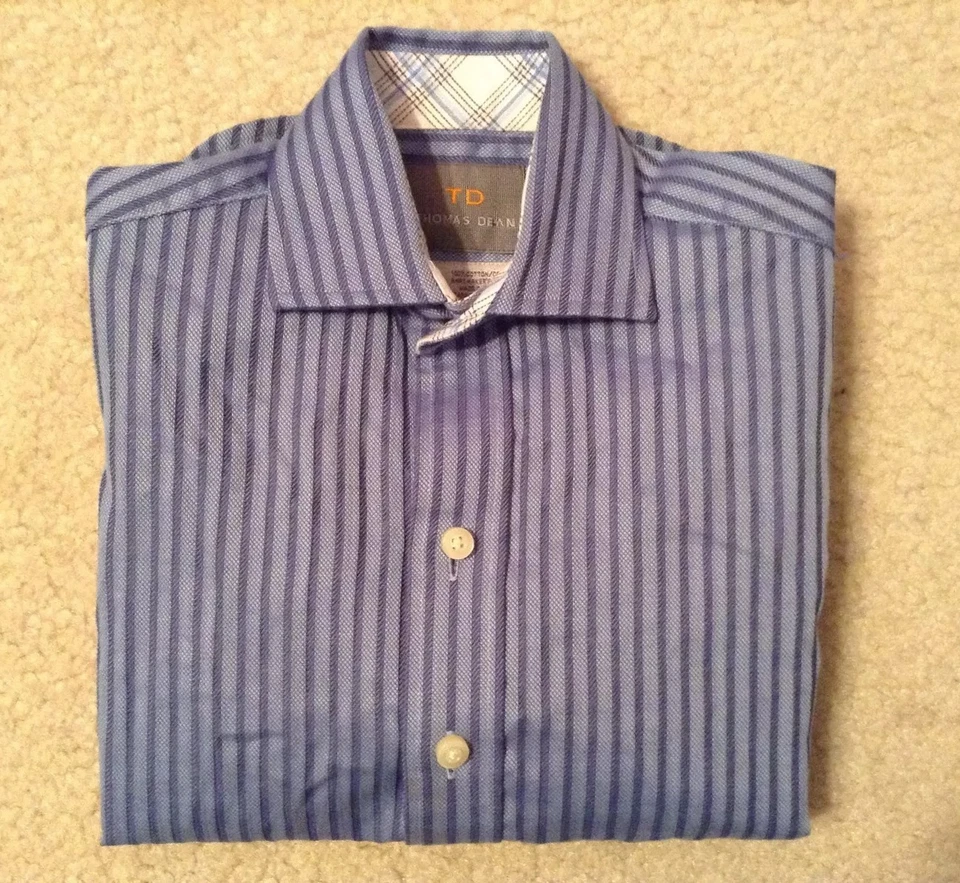 Usado en excelente estado! Camisa de vestir para niños TD Thomas Dean azul a rayas 100 % algodón talla 4 Foto 1 de 4