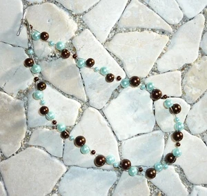 ★ 2reihige kurze Kette ★ Collier ★ babyblau & braun ★ - Bild 1 von 2