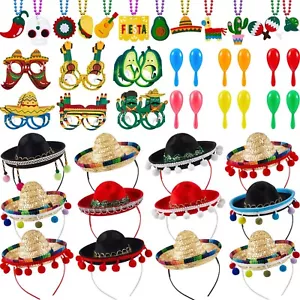 Jexine 48 Pcs Fiesta Party Favor Supplies, Sombrero Hats, Cinco De Mayo Neckl... - Picture 1 of 6