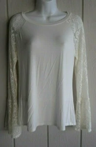 Womens M American Rag Cie Ivory Pullover Bell Sleeve Lace Knit Top Bust 34" - Imagen 1 de 7