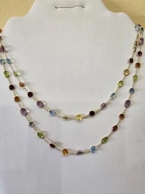 Collar de oro amarillo de 14k con collar genuino multicolor con bloqueo de langosta Foto 1 de 4