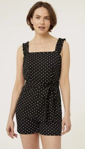 Black White Polka Dot Playsuit Pockets Sizes 12-14 16-18 20-22 24-26 & 28-30 New - Picture 1 of 5