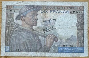 FRANCE  BILLET DE 10 FRANCS MINEUR DU 11/6/1942 ( BILL 179) - Imagen 1 de 2