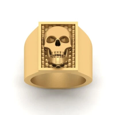 Memento Mori Inspired Skull Wedding Band Mens Skull Biker Ring Halloween Jewelry - Image 1 of 4