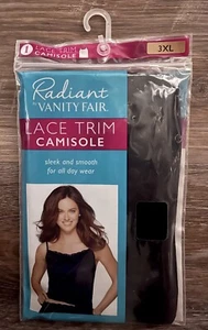 3XL Vanity Fair Radiant Lace Trim Camisole Black Sleek Smooth Stretch Adj Straps - Picture 1 of 2