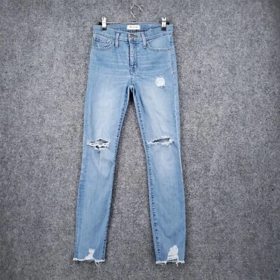 Pantalones de mezclilla Madewell para mujer 2 azules tiro alto ajustados Ontario lavado dobladillo desgastado edición Foto 1 de 4