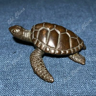 Collectible Chinese Old Solid Copper Pure Handwork Antique Sea Turtle Statue - Image 1 of 4