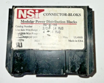 NSI AS-K1-H4 MODULAR POWER DISTRIBUTION BLOCK 350MCM 600V 2/0-14AWG - Image 1 of 4