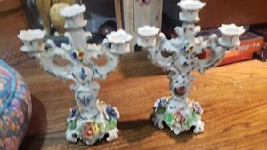 Rare Pair of  Meissen/ Dresden style candelabra floral Candlestick Holders - Picture 1 of 11