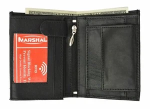 Black Men's RFID Blocking European Genuine Leather Hipster Trifold Wallet - Picture 1 of 8