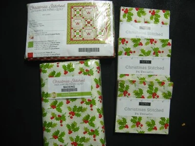 Fig Tree Christmas Stitched Patchwork Panel Quilt Kit + Backing + 3 Charm Packs - Image 1 of 4