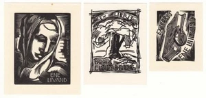 1940 ESTONIA Märt LAARMAN 3 Original Woodcut EX-LIBRIS Vintage BOOKPLATES Set - Picture 1 of 6