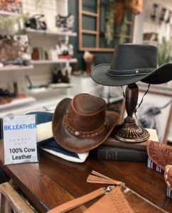 Herren echtes Rindsleder australischer westlicher Cowboystil hellbraun verrückt Pferd Buschmütze - Bild 1 von 13