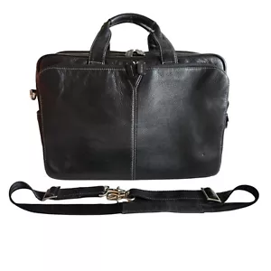 Johnston & Murphy Black Double Zip Leather Briefcase Laptop Messenger Bag - Picture 1 of 20