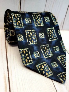 Cravatta uomo St Michael di Marks & Spencer seta blu navy quadrati geometrici UK - Foto 1 di 6