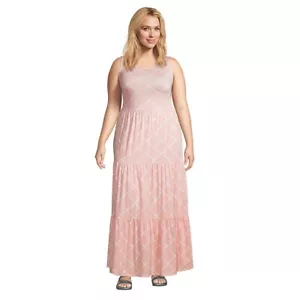 Size XL 18 Lands' End Peach Tiered Maxi Dress Summer Vacation Beach Plus Size - Picture 1 of 5